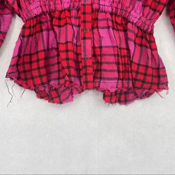 Free People Distressed Plaid Shacket Top NWT - Picture 5 of 10